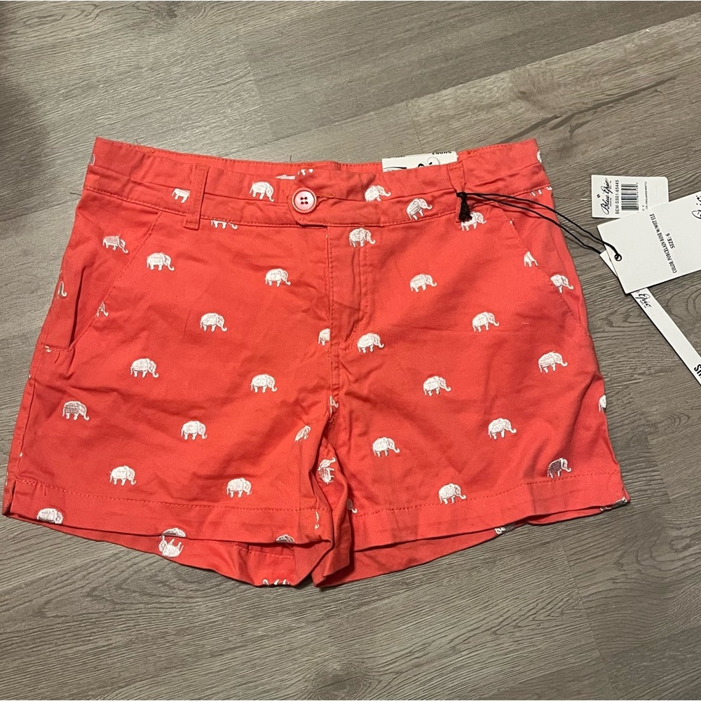 Blue Epic Denim Coral Pink Shorts w/ White Elephants Size 6 NWT